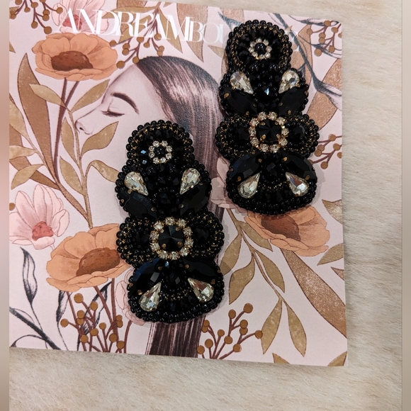 Black Crystal Rhinestone Statement Earrings- Prom, Wedding Guest, Homecoming - Picture 2 of 4